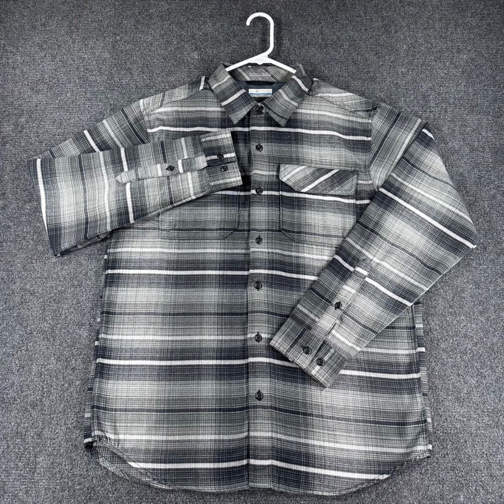Columbia Button Down Mens M Medium Grey Plaid Omni-Wick Long Sleeve Hiking Shirt - Picture 3 of 16